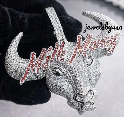 Pre-owned Nsg Customized Men's 3.35ct Cubic Zirconia 3d Face Shape Pendant 925 Silver In White