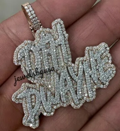 Pre-owned Nsg Customized Name Letter Men's 3.15 Ct D/vvs Moissanite 2 Tone Pendant 925 Silver In White