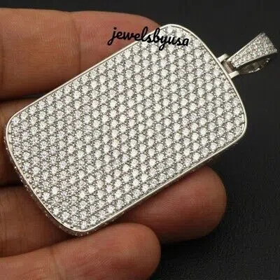 Pre-owned Nsg Dog Tag 2.50 Ct Genuine D/vvs Moissanite Studded Men's Fancy Pendant 925 Silver In White