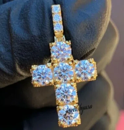 Pre-owned Nsg D/vvs Genuine Moissanite Men's Ting Cross Bustdown Charm Pendant 925 Silver In White