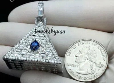 Pre-owned Nsg Egyptian Pyramid Men's 3.15ct Baguette Cubic Zirconia Charm Pendant 925 Silver In White