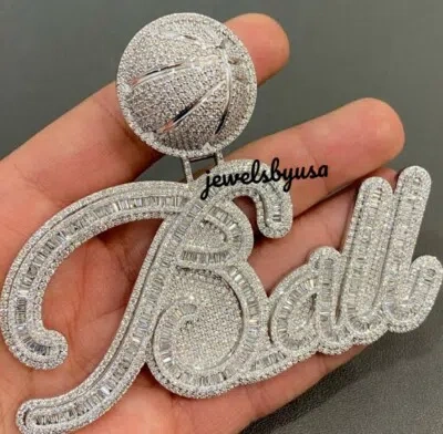 Pre-owned Nsg Fancy Font 4.10ct Baguette Cubic Zirconia Custom Letter Men's Pendant 925 Silver In White