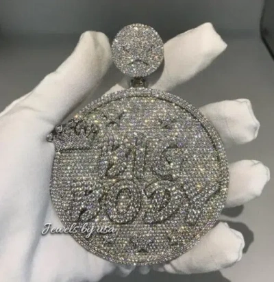 Pre-owned Nsg Fully Flooded Iced Vvs Moissanite Customize Any Letter Rapper Pendant 925 Silver In White