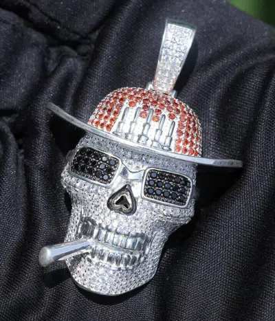 Pre-owned Nsg Halloween Gift 4 Men's 3ct Simulated Diamond 925 Silver Skull Charm Pendant In White