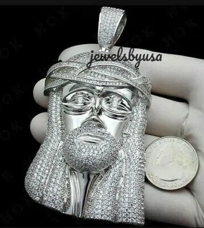 Pre-owned Nsg Jesus Face 3.10 Ct D/vvs Genuine Moissanite Religious Men's Pendant 925 Silver In White