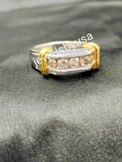 Pre-owned Nsg Men's 1 Ct Real Moissanite Band Ring 14k White Gold Plated Silver Free Pendant