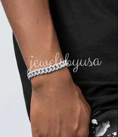 Pre-owned Nsg Men's 100% Natural Moissanite 7 Ct Cuban Link Bracelet 925 Silver 8" Free Gift In White