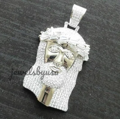 Pre-owned Nsg Men's 1.2ct Baguette Tester Pass Moissanite Jesus Face Religious Pendant Silver In White
