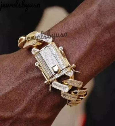 Pre-owned Nsg Men's 18mm Cuban Link 8ct Baguette Cubic Zirconia Bracelet 925 Silver 8" In White