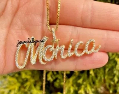 Pre-owned Nsg Men's 2.1 Ct D/vvs Natural Moissanite Customize "monica" Name Pendant 925 Silver In White
