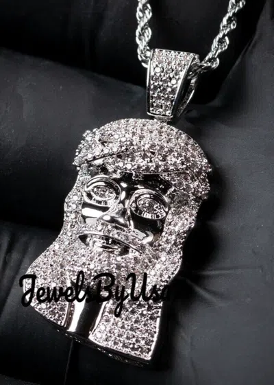Pre-owned Nsg Men's 2.45ct Tiny Jesus Head Pendant With Rope Chain D/vvs Moissanite 925 Silver In White