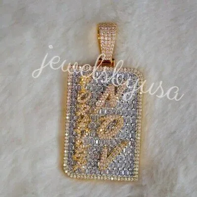 Pre-owned Nsg Men's 2.5ct Baguette Natural Moissanite Custom Name Dog Tag Pendant 925 Silver In White