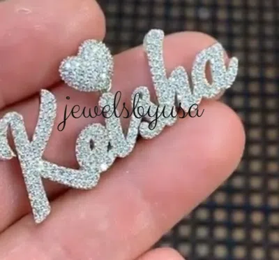 Pre-owned Nsg Men's 2ct Real 10k White Gold Custom Name Pendant Certified Natural Diamond 1.5"