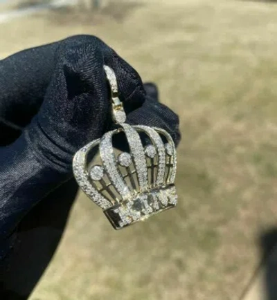 Pre-owned Nsg Men's 3 Ct King Queen 100% Genuine Moissanite Brand Fancy Pendant 925 Silver In White