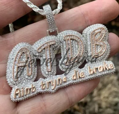 Pre-owned Nsg Men's 3.25csimulated Diamond Letter Name Customize 2 Tone Pendant 925 Silver In White