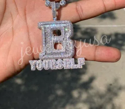 Pre-owned Nsg Men's 3.2ct Baguette Cubic Zirconia B Yourself Custom Letter Pendant 925 Silver In White