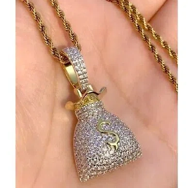 Pre-owned Nsg Men's 3.5 Ct 100% Genuine Moissanite Doller Sign Money Bag Pendant 925 Silver In White