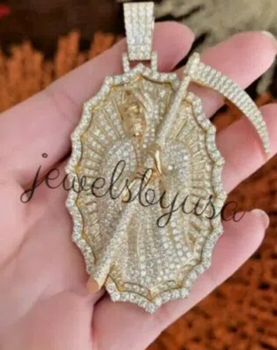 Pre-owned Nsg Men's 3.8ct 100% Genuine Moissanite Unique Pendant 14k Yellow Gold Plated Silver In White