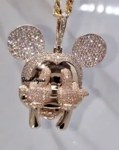 Pre-owned Nsg Men's 3ct D/vvs Moissanite Micky Mouse Face 925 Silver Custom Made Charm Pendant In White