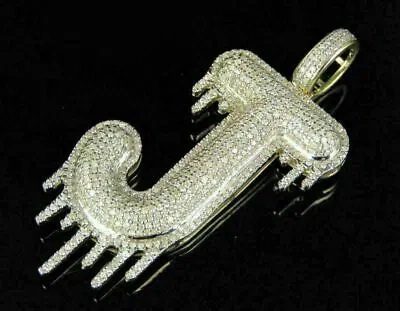 Pre-owned Nsg Men's 4 Ct Any 1 Personalised D/vvs Moissanite Letter J Drip Pendant 925 Silver In White