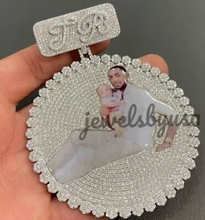 Pre-owned Nsg Men's 4 Ct Natural Moissanite Custom Memory Picture Pendant 925 Silver Free Gift In White