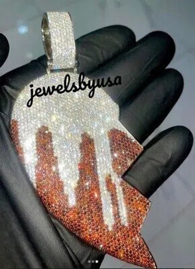 Pre-owned Nsg Men's 4.1ct Color Cubic Zirconia Studded Big Broken Heart Pendant Silver In White