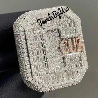 Pre-owned Nsg Men's 4ct Baguette Moissanite Bust Down Rapper's Ring White Gold Plated Silver