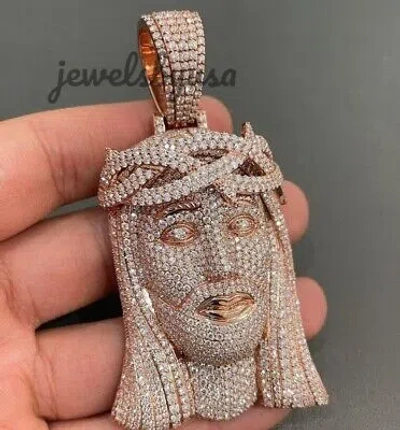 Pre-owned Nsg Men's 4ct D/vvs Moissanite Fully Studded Jesus Face Religious Pendant 925 Silver In White