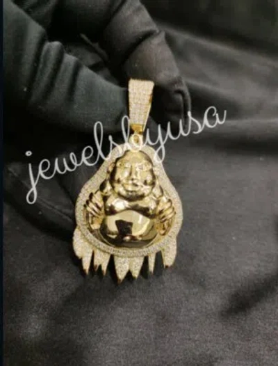 Pre-owned Nsg Men's Buddha 3.75ct Genuine Vvs Moissanite Pendant 14k Yellow Gold Plated Silver In White