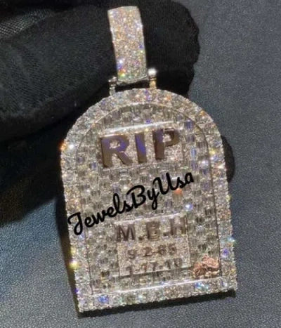 Pre-owned Nsg Men's Custom Name Number Rapper Pendant 3.4ct Moissanite Rose Gold Plated Silver In White