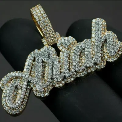 Pre-owned Nsg Men's Customized Letter Name 2 Tone Pendant 3ct Cubic Zirconia 925 Silver In White