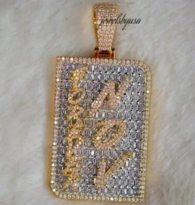 Pre-owned Nsg Men's Customized Letter Name Dog Tag Charm Pendant Baguette Cubic Zirconia In White