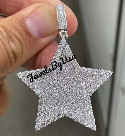 Pre-owned Nsg Men's D/vvs Moissanite Shiney Star Charm Pendant 2.6ct White Gold Plated Silver