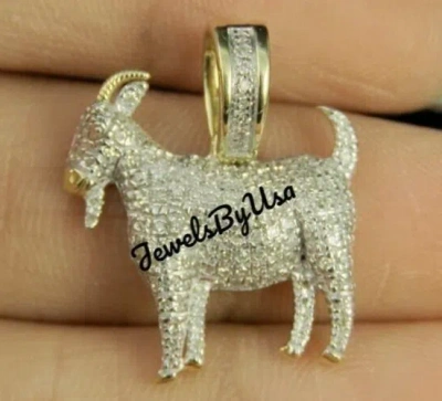 Pre-owned Nsg Men's D/vvs Moissanite Small Goat Charm Pendant 2.3ct Yellow Gold Plated Silver In White