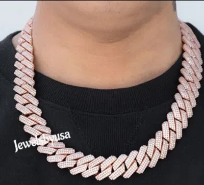 Pre-owned Nsg Men's Genuine Moissanite 16 X 20" Daily Wear Cuban Necklace Free Stud 925 Silver In White