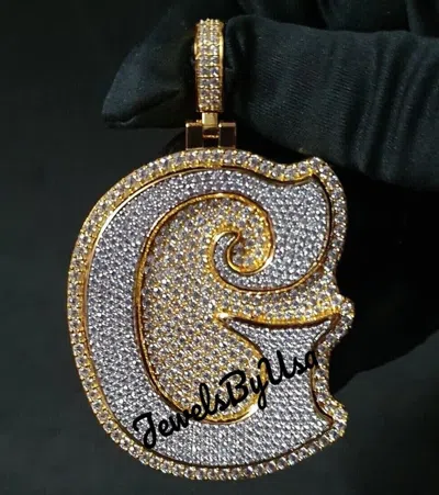 Pre-owned Nsg Men's Genuine Moissanite Custom Initial Pendant 3.3ct Yellow Gold Plated Silver In White