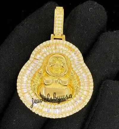 Pre-owned Nsg Men's Jewelry 2.10ct Baguette Natural Moissanite Buddha Pendant Free Gift In White