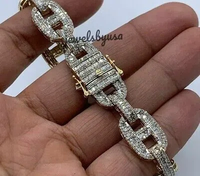 Pre-owned Nsg Men's Jewelry 5.12ct Baguette Cubic Zirconia 14mm Bracelet 925 Silver 8" In White