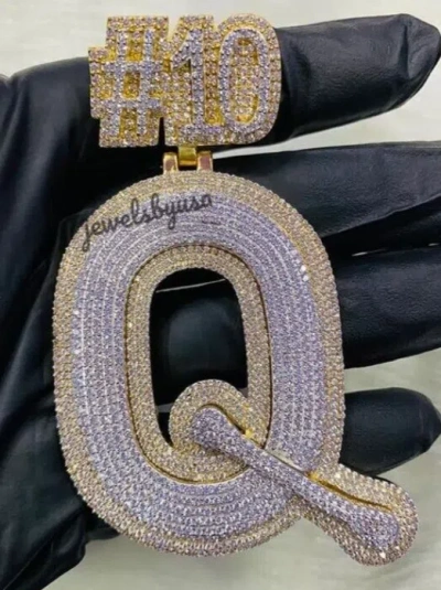 Pre-owned Nsg Men's Jewelry 5ct Moissanite Custom Layer Name Number Pendant Gold Plated Silver In White