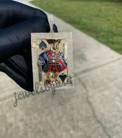 Pre-owned Nsg Men's Poker Card Genuine Moissanite Enamel Pendant 925 Silver In White