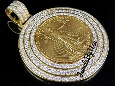 Pre-owned Nsg Men's Round Moissanite Liberty Coin Charm Pendant 3ct Yellow Gold Plated Silver