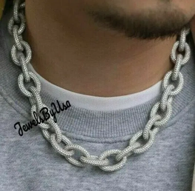 Pre-owned Nsg Men's Tester Passing Moissanite 20" Infinity Link Necklace Free Stud 925 Silver In White