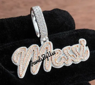 Pre-owned Nsg Men's Two Tone Plated Silver Personalize Messi Name Pendant 3.7ct Vvs Moissanite In White