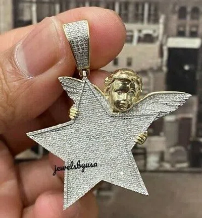 Pre-owned Nsg Mens 2.1ct Pass Diamond Tester Moissanite Angle Behind Star Charm Pendant Silver In White