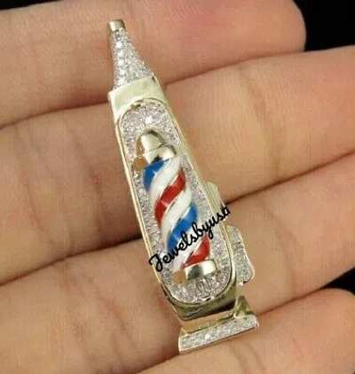 Pre-owned Nsg Mens Baber Pole Clipper Pendant Genuine Moissanite 14k Yellow Gold Plated Silver In White