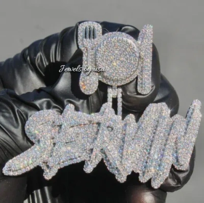 Pre-owned Nsg Mens Custom Made Vvs Moissanite Any Letter/name Layered Charm Pendant 925 Silver In White