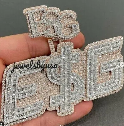 Pre-owned Nsg Mens Customized 3.80ct Baguette Cubic Zirconia 2 Tone Pendant 925 Silver In White