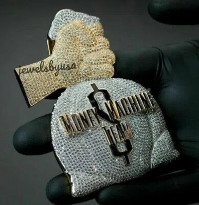 Pre-owned Nsg Money Bag 3.90ct Cubic Zirconia Mens Style Pendant 14k Yellow Gold Plated Silver In White