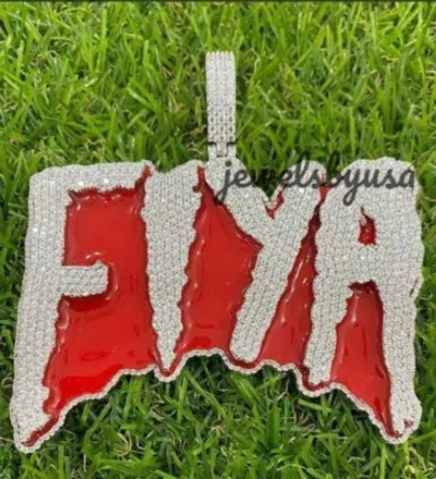 Pre-owned Nsg Name Letter 2.5ct Cubic Zirconia Men's Custom Red Enamel Pendant 925 Silver In White