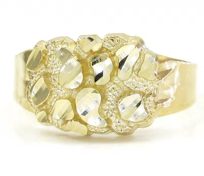 Pre-owned Nsg Real 10k Yellow Gold Plated Silver Mens Oval Nugget Style Signet Pinky Ring 10mm